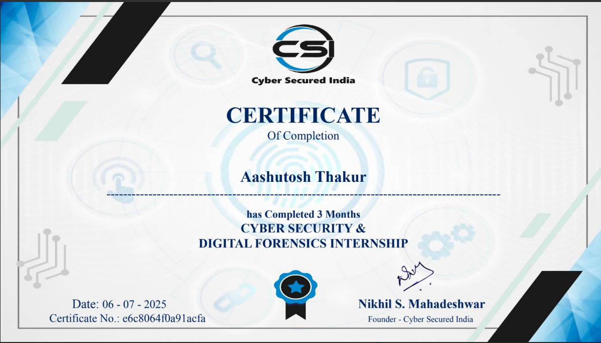 Cyber Secured India Certificate
