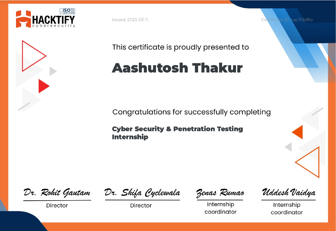 Hacktify Internship Certificate